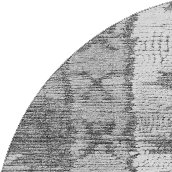 8' Gray Charcoal And Ivory Tribal Washable Round Rug With UV Protection Photo 3