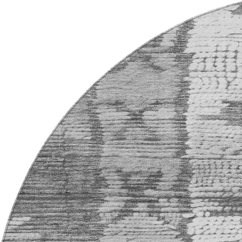 8' Gray Charcoal And Ivory Tribal Washable Round Rug With UV Protection Photo 3