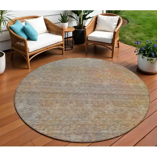 8' Gray Charcoal And Orange Round Abstract Washable Indoor Outdoor Area Rug Photo 1