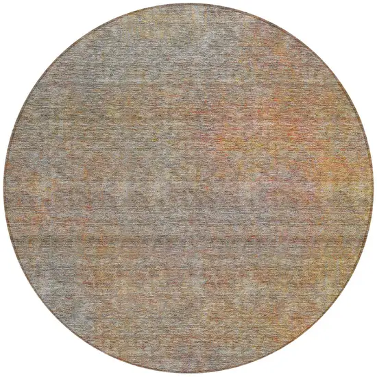 8' Gray Charcoal And Orange Round Abstract Washable Indoor Outdoor Area Rug Photo 4
