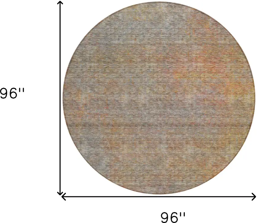 8' Gray Charcoal And Orange Round Abstract Washable Indoor Outdoor Area Rug Photo 3