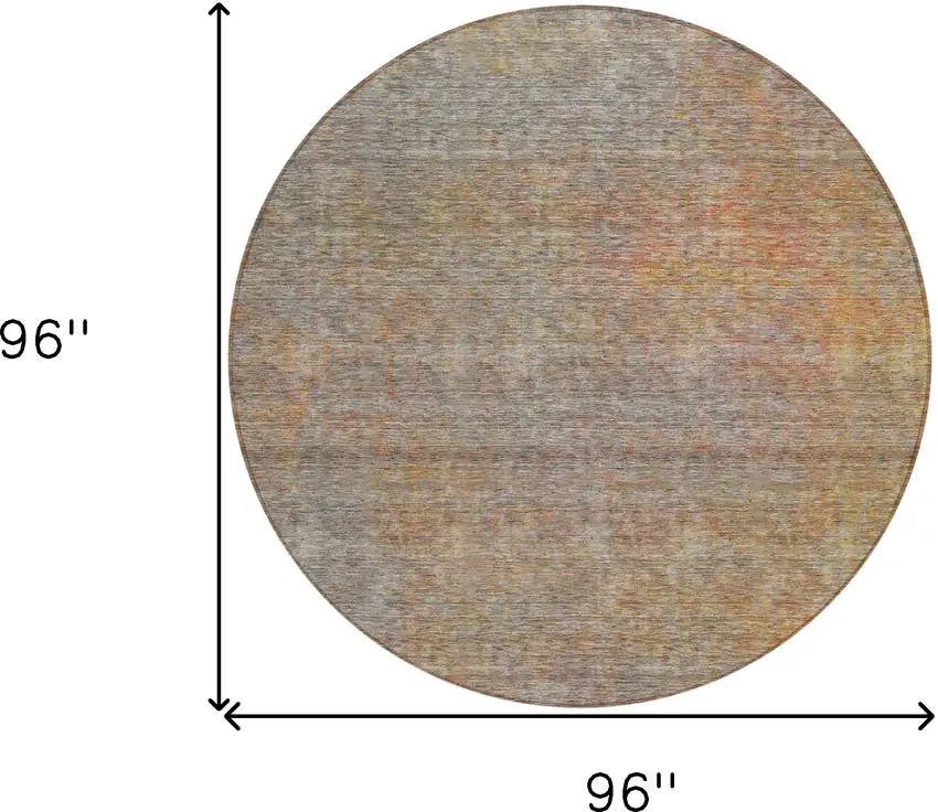 8' Gray Charcoal And Orange Round Abstract Washable Indoor Outdoor Area Rug Photo 3