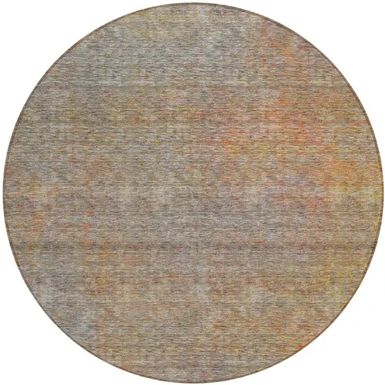 8' Gray Charcoal And Orange Round Abstract Washable Indoor Outdoor Area Rug Photo 2