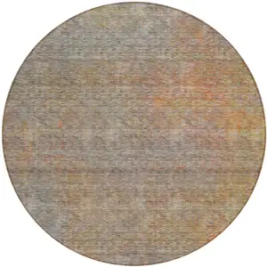 Photo of 8' Gray Charcoal And Orange Round Abstract Washable Indoor Outdoor Area Rug