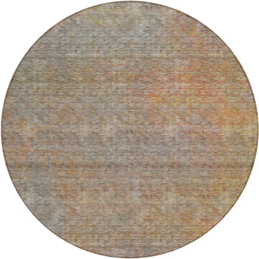 8' Gray Charcoal And Orange Round Abstract Washable Indoor Outdoor Area Rug Photo 2