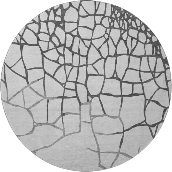 8' Gray Charcoal And Silver Abstract Geometric Washable Round Rug With UV Protection Photo 3