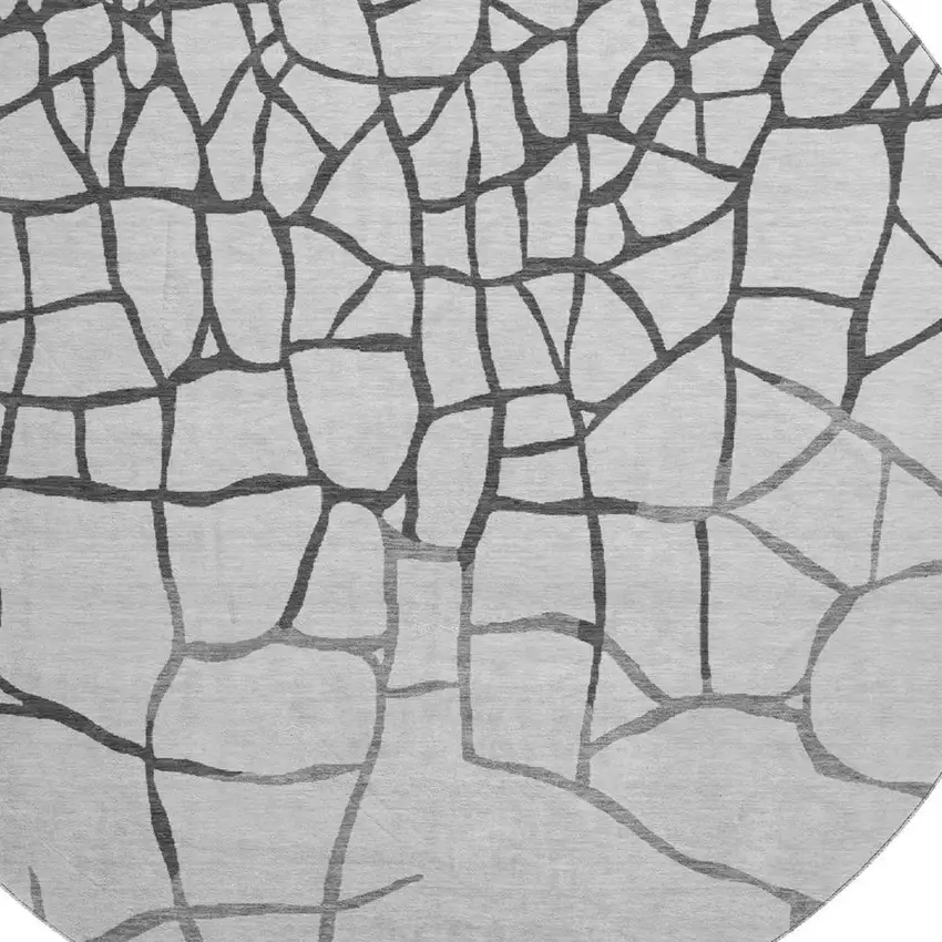 8' Gray Charcoal And Silver Abstract Geometric Washable Round Rug With UV Protection Photo 2