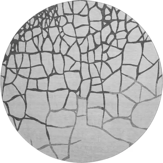 8' Gray Charcoal And Silver Abstract Geometric Washable Round Rug With UV Protection Photo 1