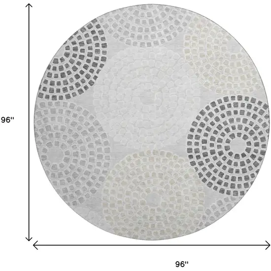 8' Gray Charcoal And Silver Geometric Washable Round Rug With UV Protection Photo 8