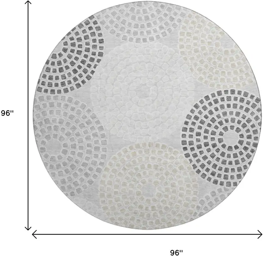 8' Gray Charcoal And Silver Geometric Washable Round Rug With UV Protection Photo 8