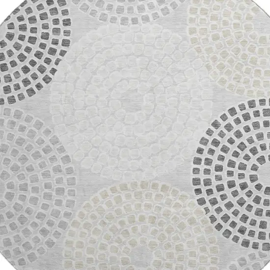 8' Gray Charcoal And Silver Geometric Washable Round Rug With UV Protection Photo 3