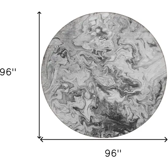 8' Gray Charcoal And Silver Round Abstract Washable Indoor Outdoor Area Rug Photo 3