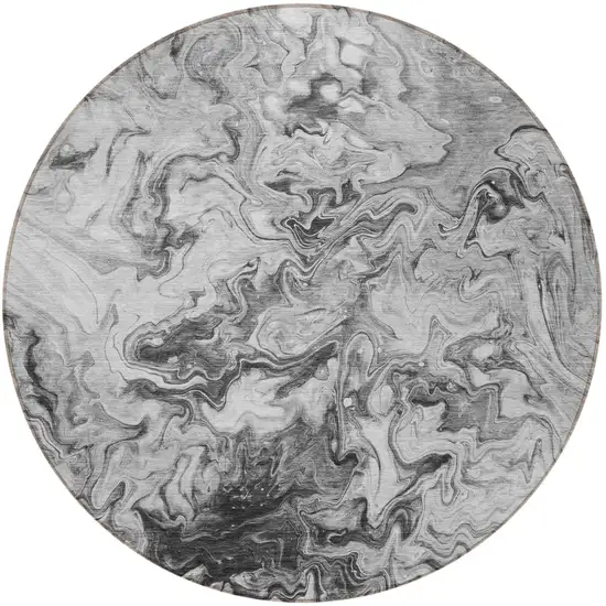 8' Gray Charcoal And Silver Round Abstract Washable Indoor Outdoor Area Rug Photo 4