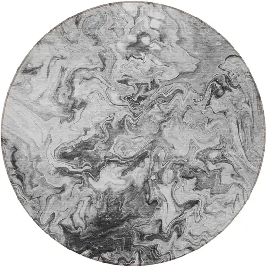 8' Gray Charcoal And Silver Round Abstract Washable Indoor Outdoor Area Rug Photo 4