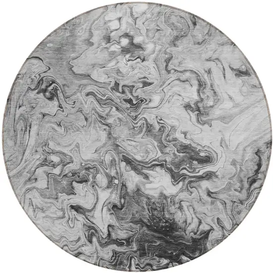 8' Gray Charcoal And Silver Round Abstract Washable Indoor Outdoor Area Rug Photo 2