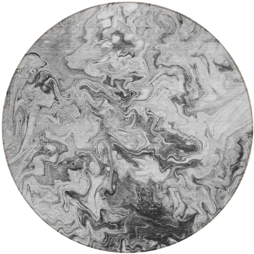 8' Gray Charcoal And Silver Round Abstract Washable Indoor Outdoor Area Rug Photo 2