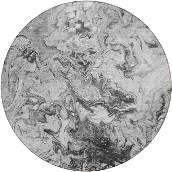 8' Gray Charcoal And Silver Round Abstract Washable Indoor Outdoor Area Rug Photo 2