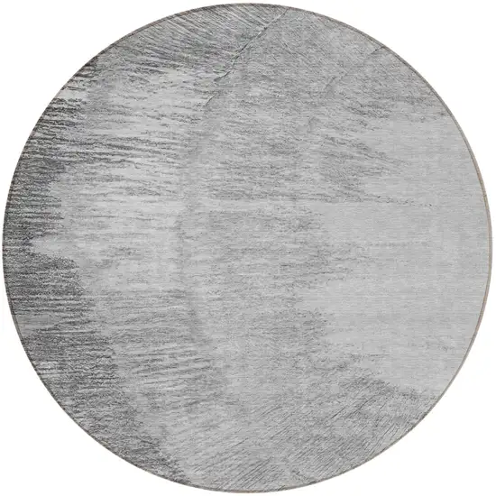 8' Gray Charcoal And Silver Round Abstract Washable Indoor Outdoor Area Rug Photo 6
