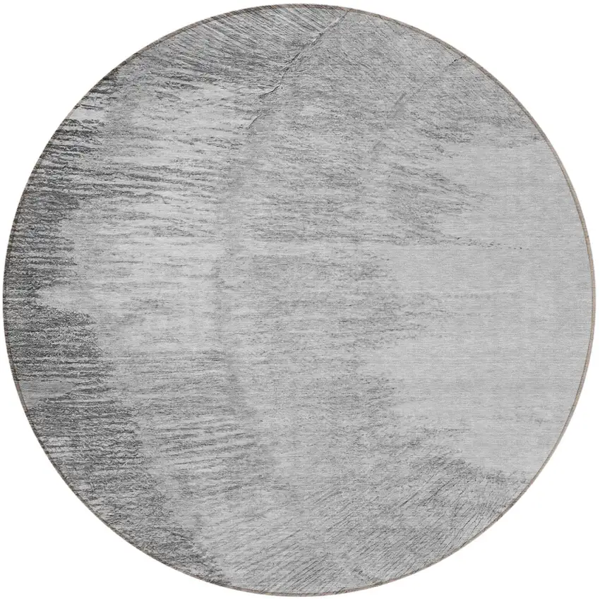 8' Gray Charcoal And Silver Round Abstract Washable Indoor Outdoor Area Rug Photo 6