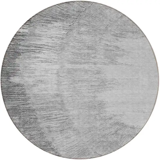 8' Gray Charcoal And Silver Round Abstract Washable Indoor Outdoor Area Rug Photo 6