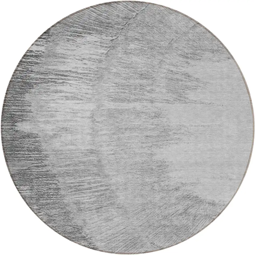 8' Gray Charcoal And Silver Round Abstract Washable Indoor Outdoor Area Rug Photo 6