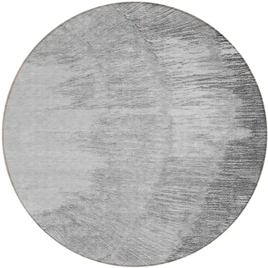 8' Gray Charcoal And Silver Round Abstract Washable Indoor Outdoor Area Rug Photo 2