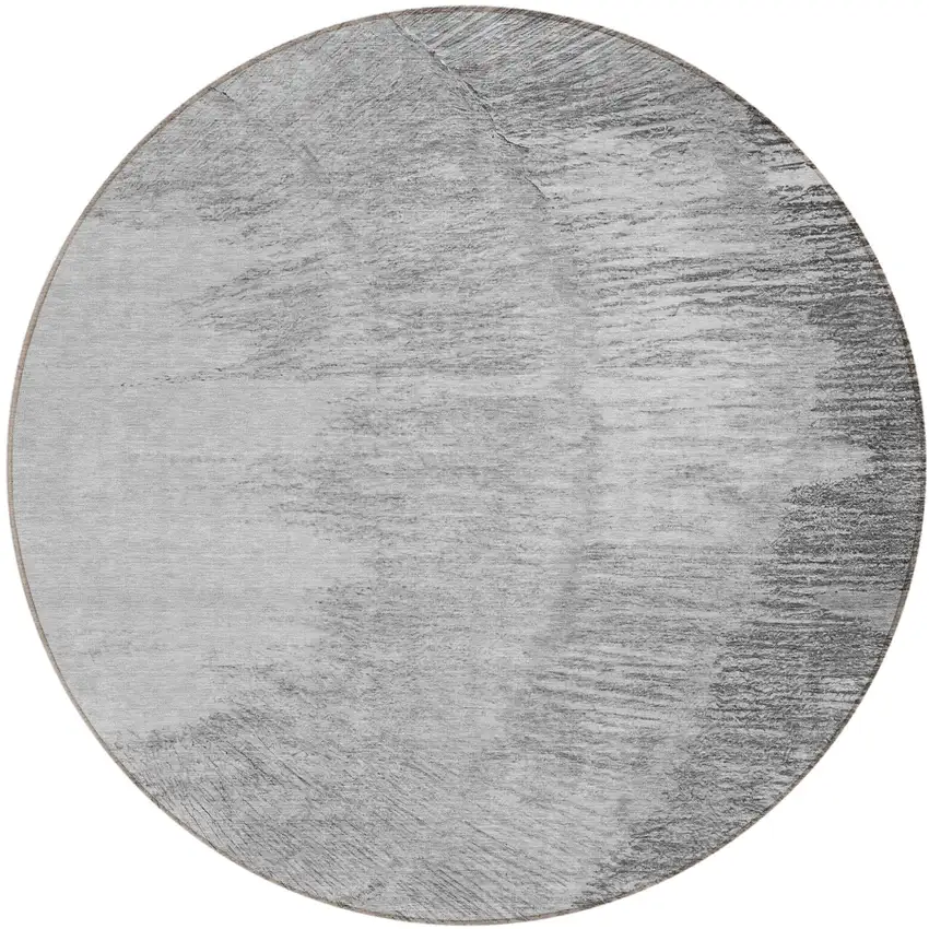 8' Gray Charcoal And Silver Round Abstract Washable Indoor Outdoor Area Rug Photo 2