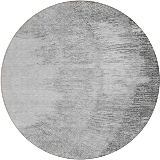 8' Gray Charcoal And Silver Round Abstract Washable Indoor Outdoor Area Rug Photo 2