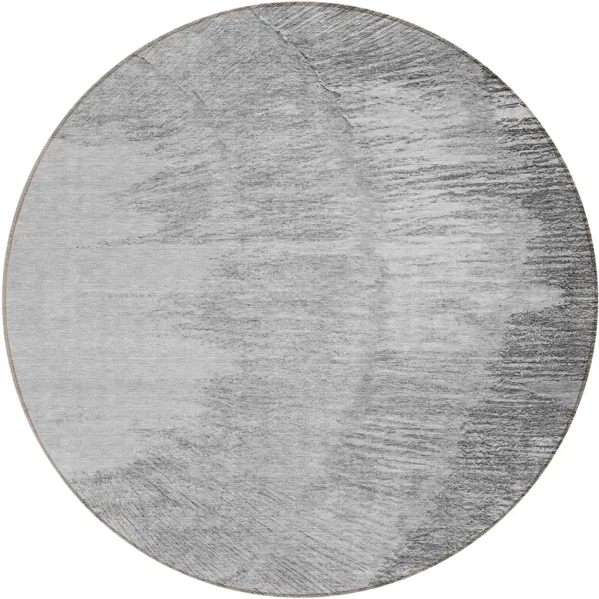8' Gray Charcoal And Silver Round Abstract Washable Indoor Outdoor Area Rug Photo 2
