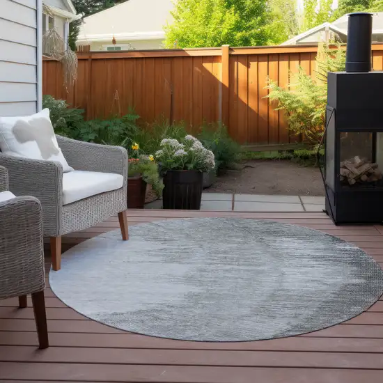 8' Gray Charcoal And Silver Round Abstract Washable Indoor Outdoor Area Rug Photo 7
