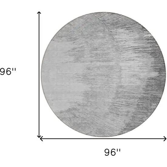 8' Gray Charcoal And Silver Round Abstract Washable Indoor Outdoor Area Rug Photo 3