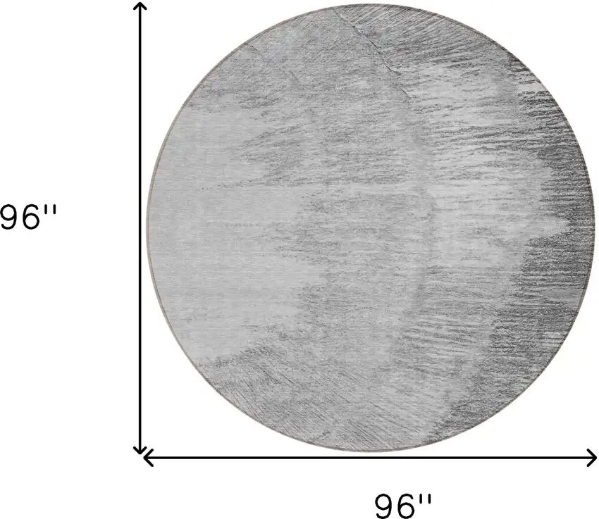 8' Gray Charcoal And Silver Round Abstract Washable Indoor Outdoor Area Rug Photo 3