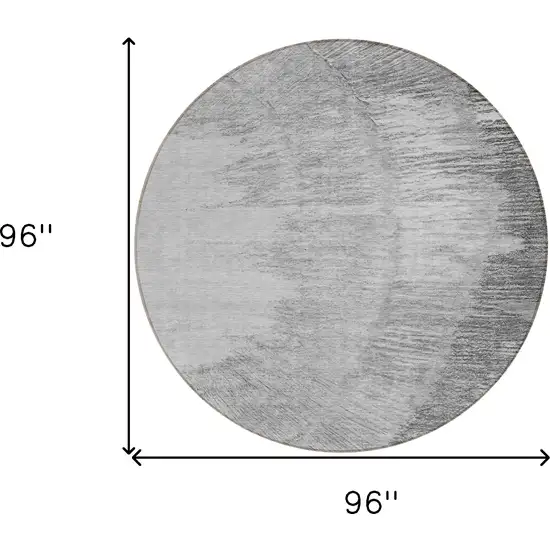 8' Gray Charcoal And Silver Round Abstract Washable Indoor Outdoor Area Rug Photo 3