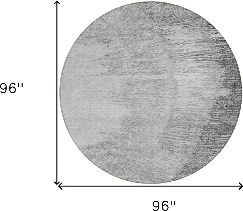 8' Gray Charcoal And Silver Round Abstract Washable Indoor Outdoor Area Rug Photo 3