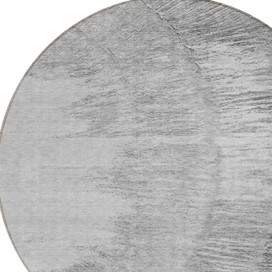 8' Gray Charcoal And Silver Round Abstract Washable Indoor Outdoor Area Rug Photo 5
