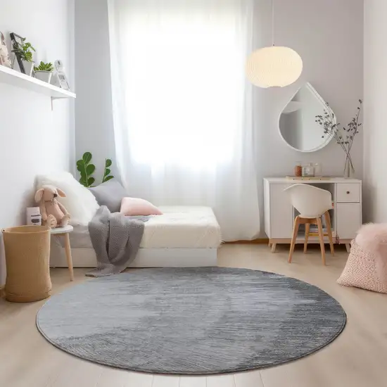 8' Gray Charcoal And Silver Round Abstract Washable Indoor Outdoor Area Rug Photo 8