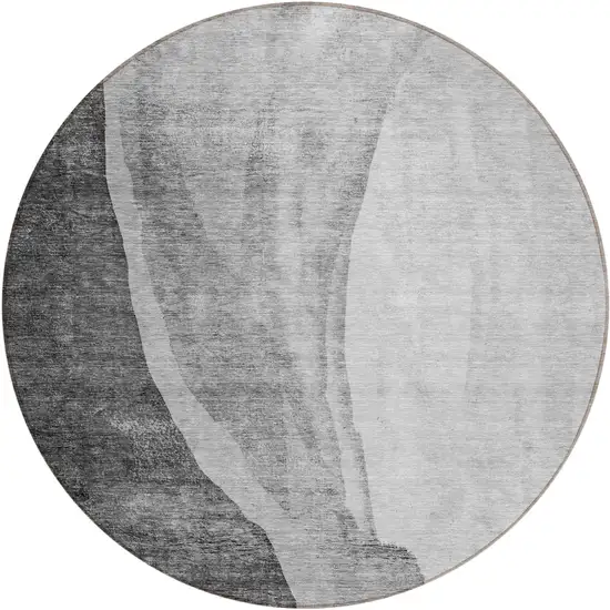 8' Gray Charcoal And Silver Round Abstract Washable Indoor Outdoor Area Rug Photo 2