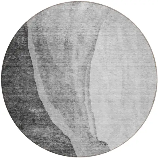 8' Gray Charcoal And Silver Round Abstract Washable Indoor Outdoor Area Rug Photo 2