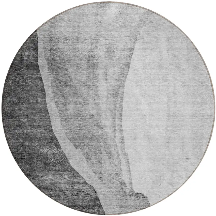 8' Gray Charcoal And Silver Round Abstract Washable Indoor Outdoor Area Rug Photo 2