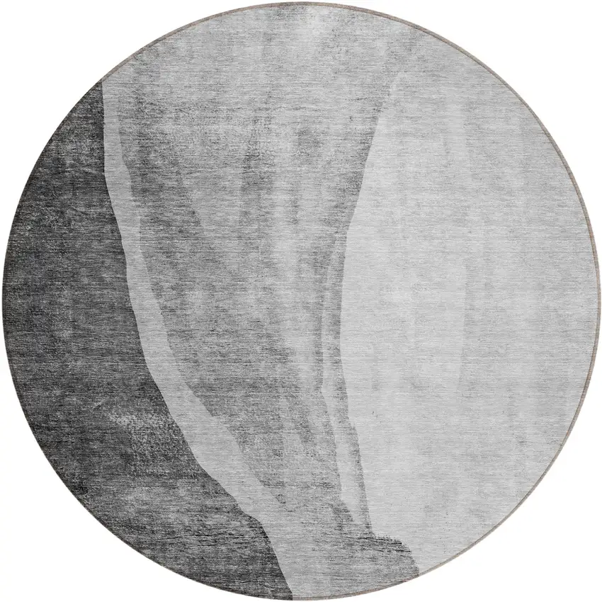 8' Gray Charcoal And Silver Round Abstract Washable Indoor Outdoor Area Rug Photo 2