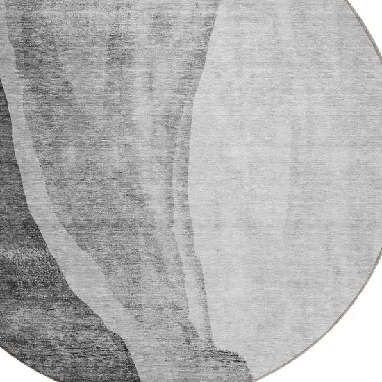 8' Gray Charcoal And Silver Round Abstract Washable Indoor Outdoor Area Rug Photo 4