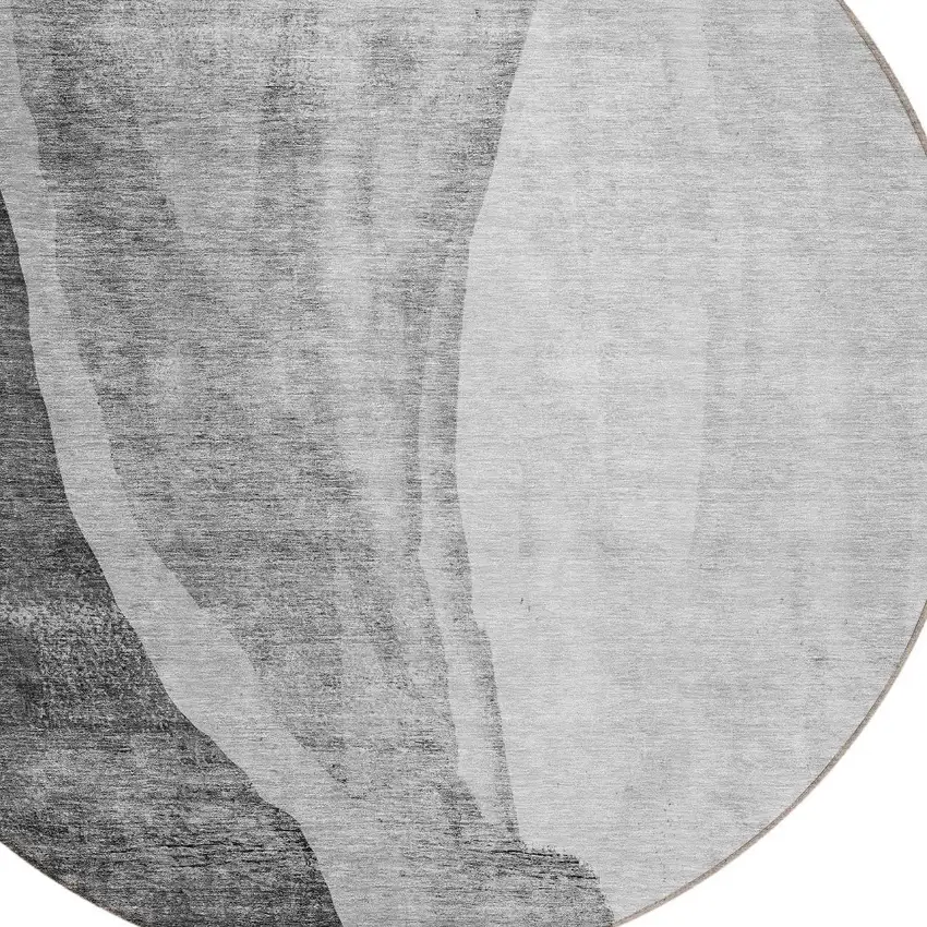 8' Gray Charcoal And Silver Round Abstract Washable Indoor Outdoor Area Rug Photo 4