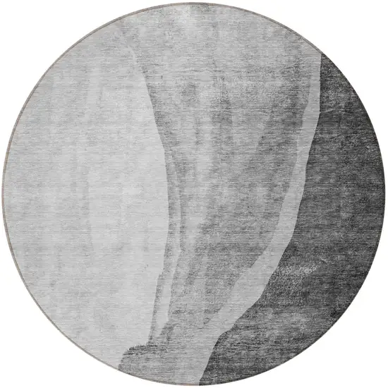 8' Gray Charcoal And Silver Round Abstract Washable Indoor Outdoor Area Rug Photo 5
