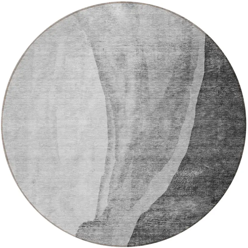 8' Gray Charcoal And Silver Round Abstract Washable Indoor Outdoor Area Rug Photo 5