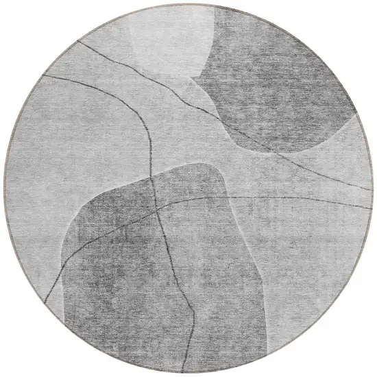 8' Gray Charcoal And Silver Round Abstract Washable Indoor Outdoor Area Rug Photo 5