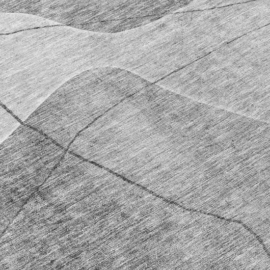 8' Gray Charcoal And Silver Round Abstract Washable Indoor Outdoor Area Rug Photo 8
