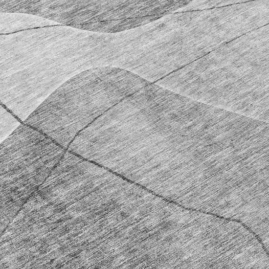8' Gray Charcoal And Silver Round Abstract Washable Indoor Outdoor Area Rug Photo 8