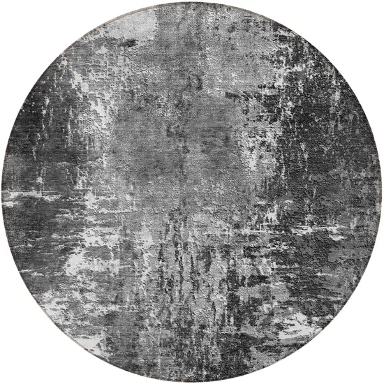 8' Gray Charcoal And Silver Round Abstract Washable Indoor Outdoor Area Rug Photo 5