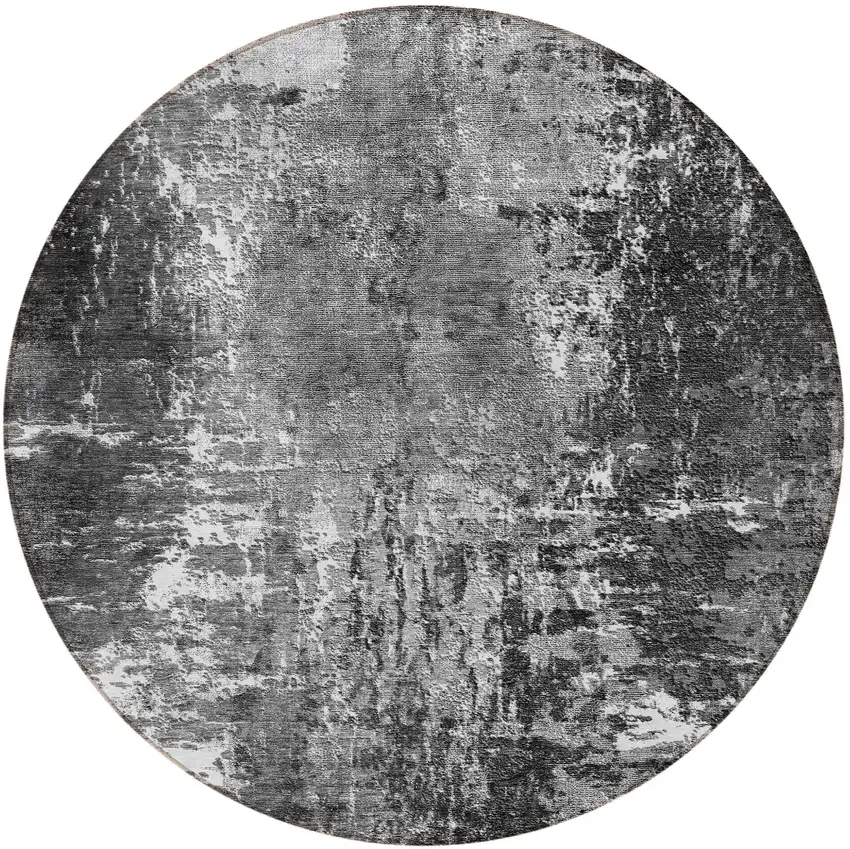 8' Gray Charcoal And Silver Round Abstract Washable Indoor Outdoor Area Rug Photo 5