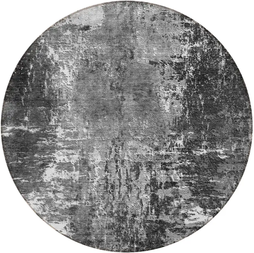 8' Gray Charcoal And Silver Round Abstract Washable Indoor Outdoor Area Rug Photo 5